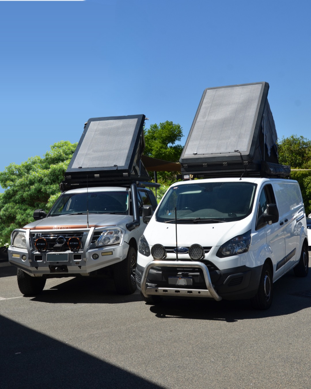 Custom rooftop tent solar project with two vehicles
